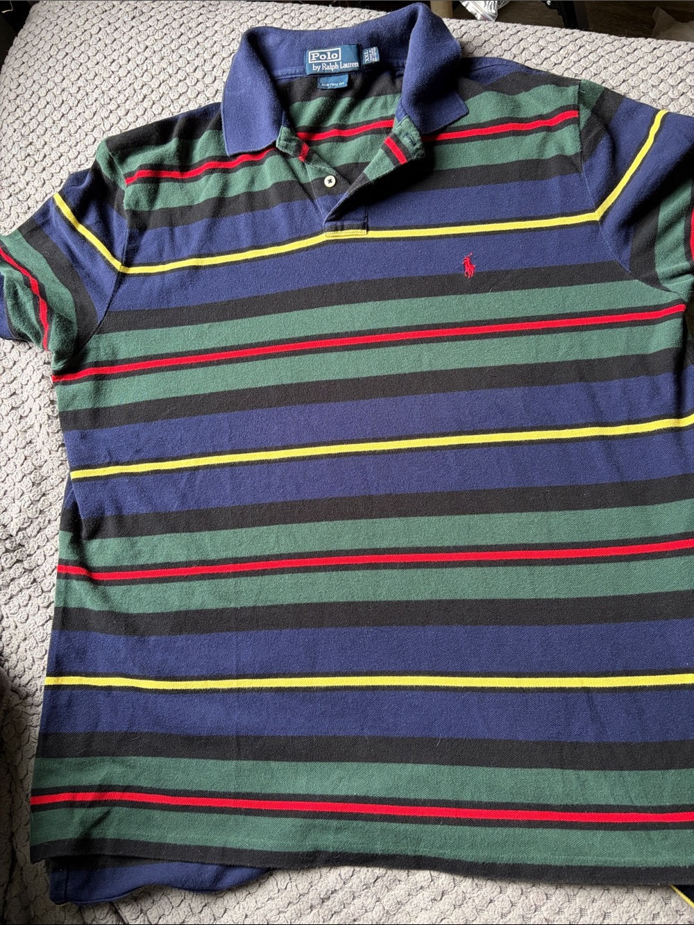 Polo by Ralph Lauren Men’s Navy/Green Striped Cotton Polo Shirt